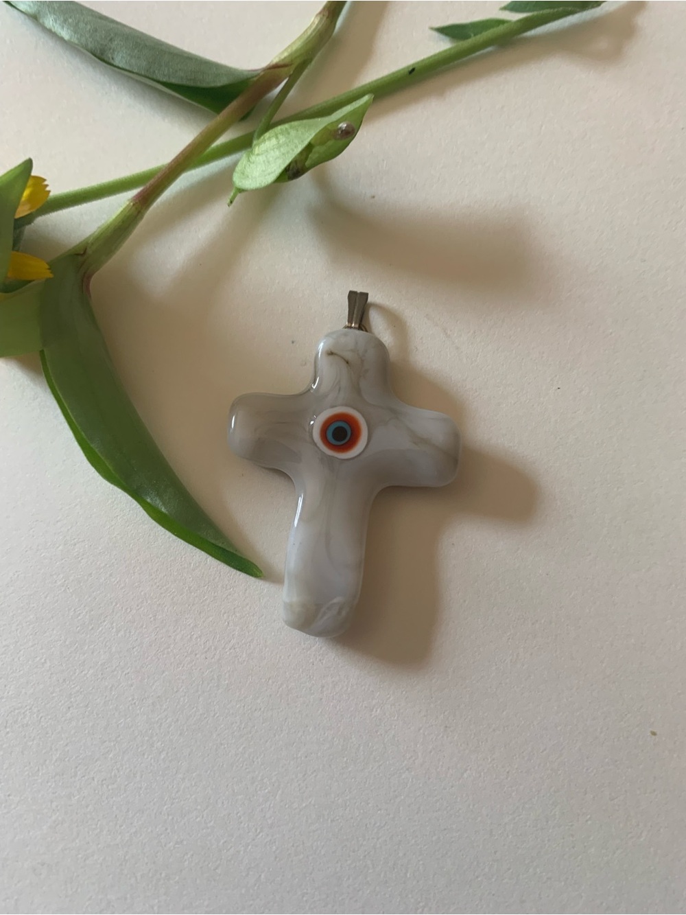 Unbranded Gray Swirl Glass Cross Pendant with Protective Eye